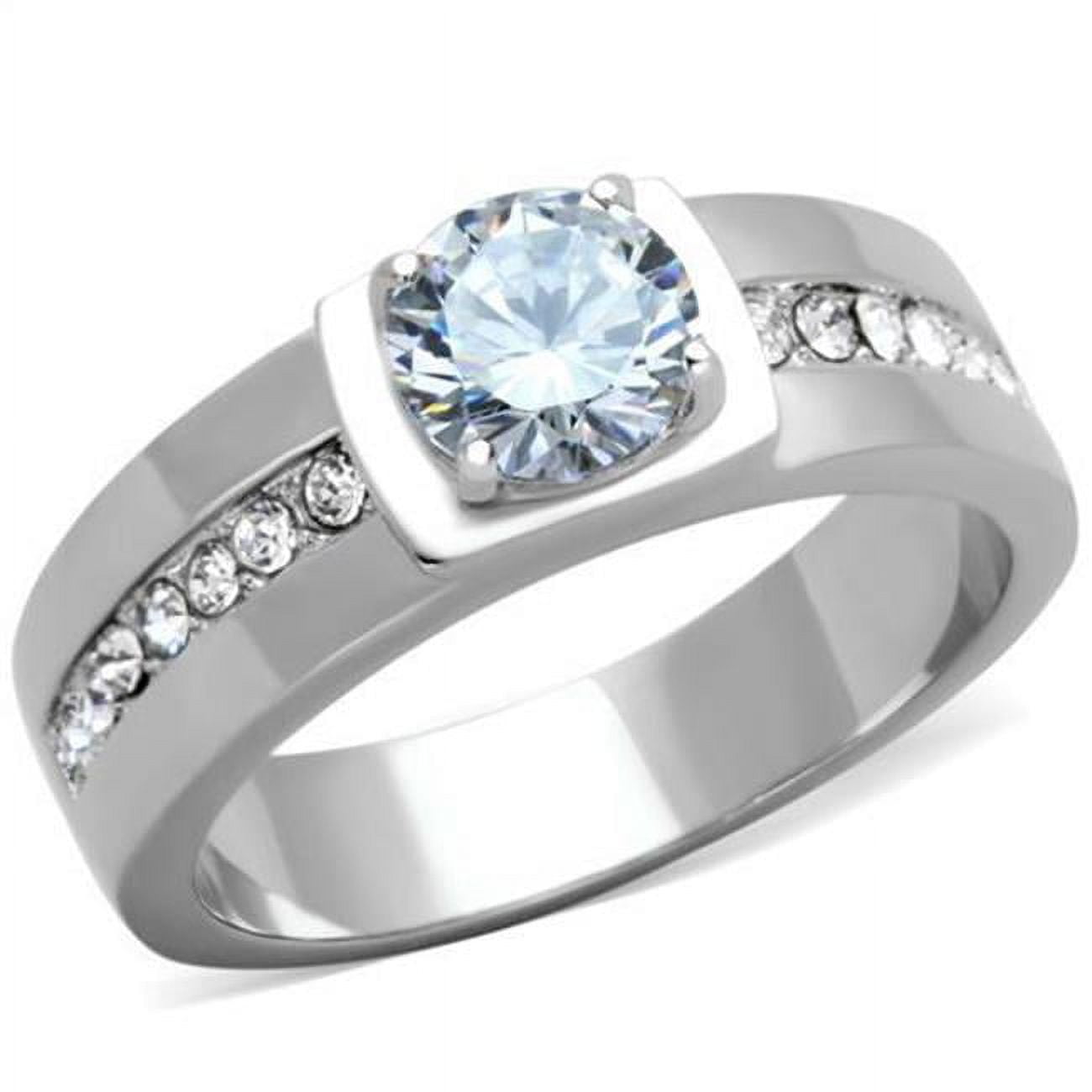 Men High Polished Stainless Steel Ring with AAA Grade CZ in Clear - Size 13