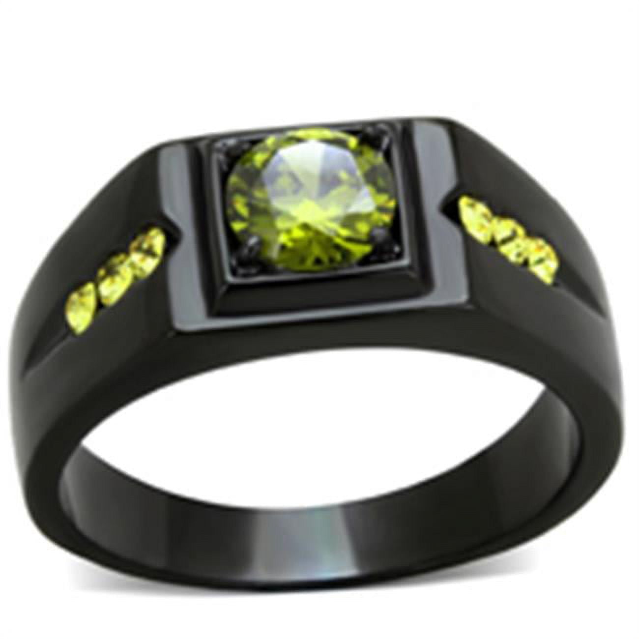 Men IP Black Stainless Steel Ring with AAA Grade CZ in Olivine - Size 8