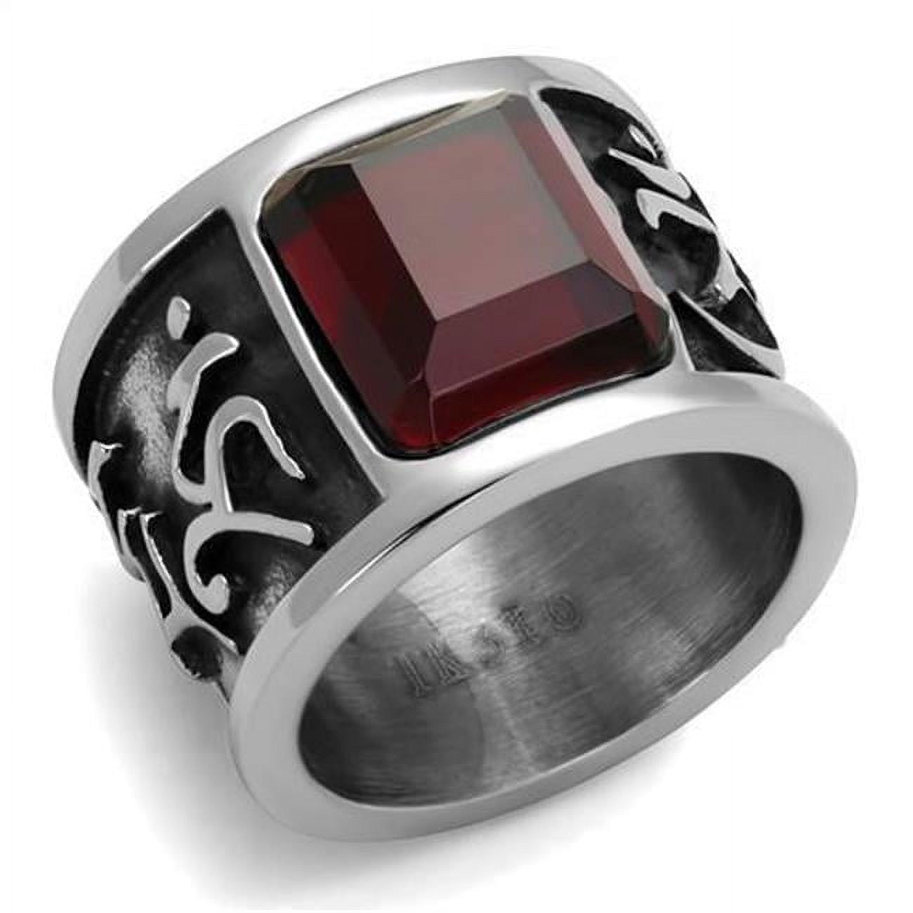 TK1964-10 Men High Polished Stainless Steel Ring with Synthetic in Siam - Size 10