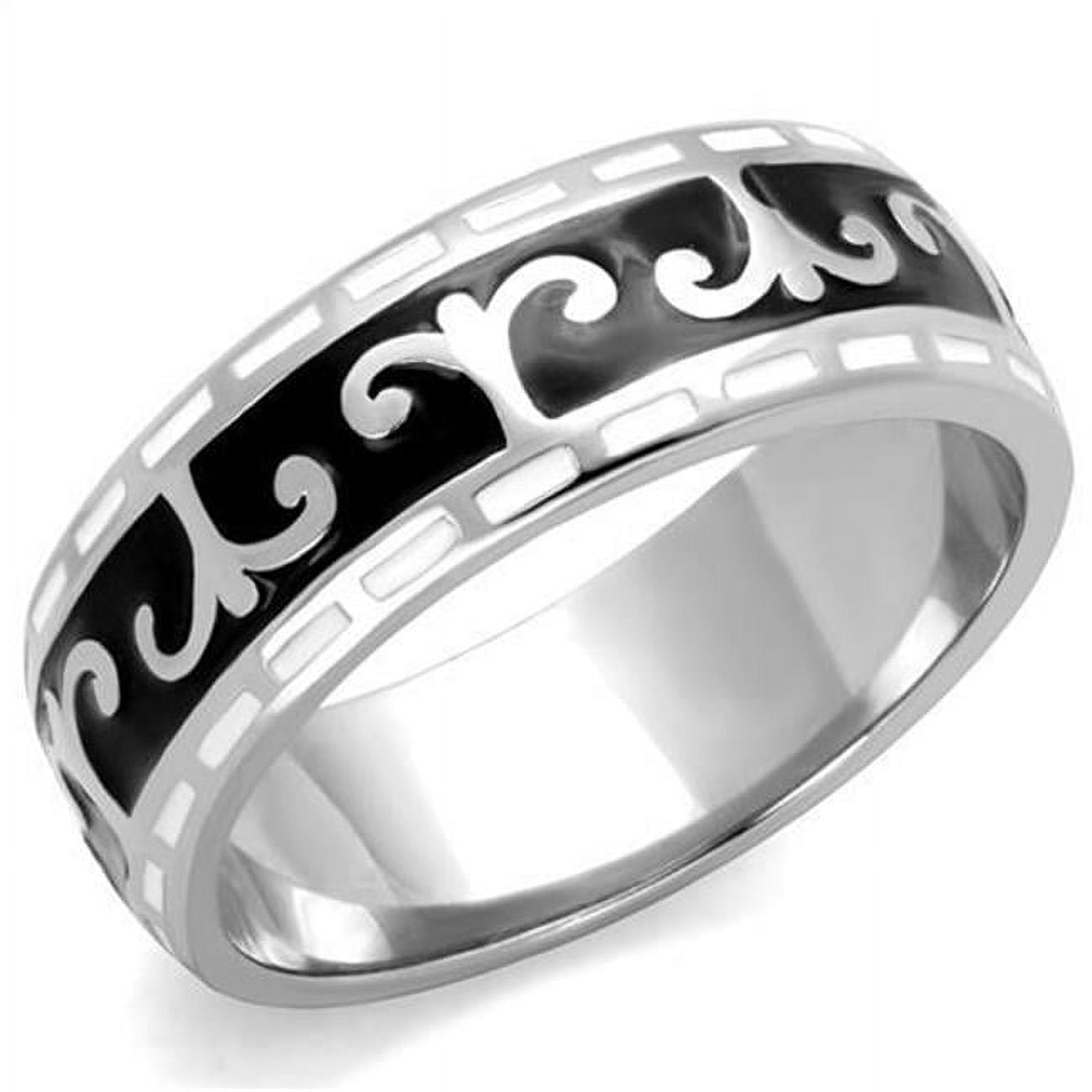Women High Polished Stainless Steel Ring with Epoxy in Jet - Size 8