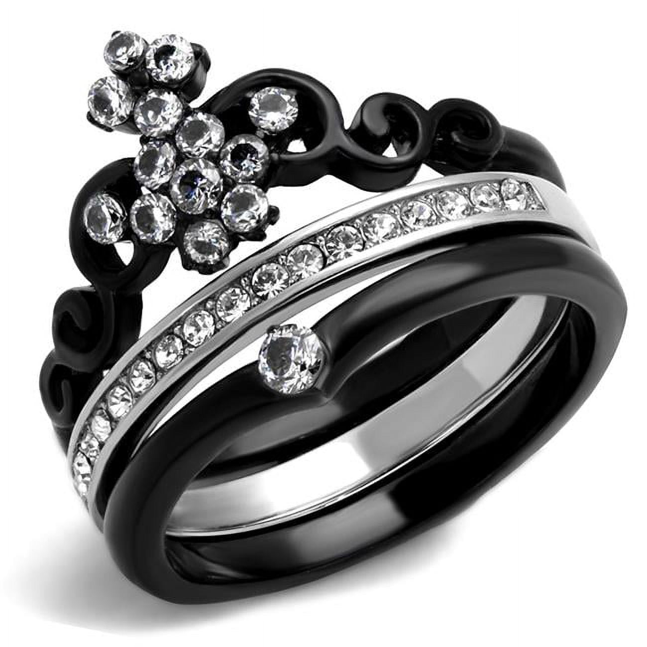 Women Two-Tone IP Black Stainless Steel Ring with AAA Grade CZ in Clear - Size 8