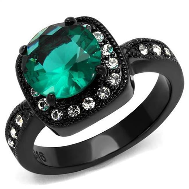 TK2209-5 Women IP Black Stainless Steel Ring with Synthetic in Blue Zircon - Size 5