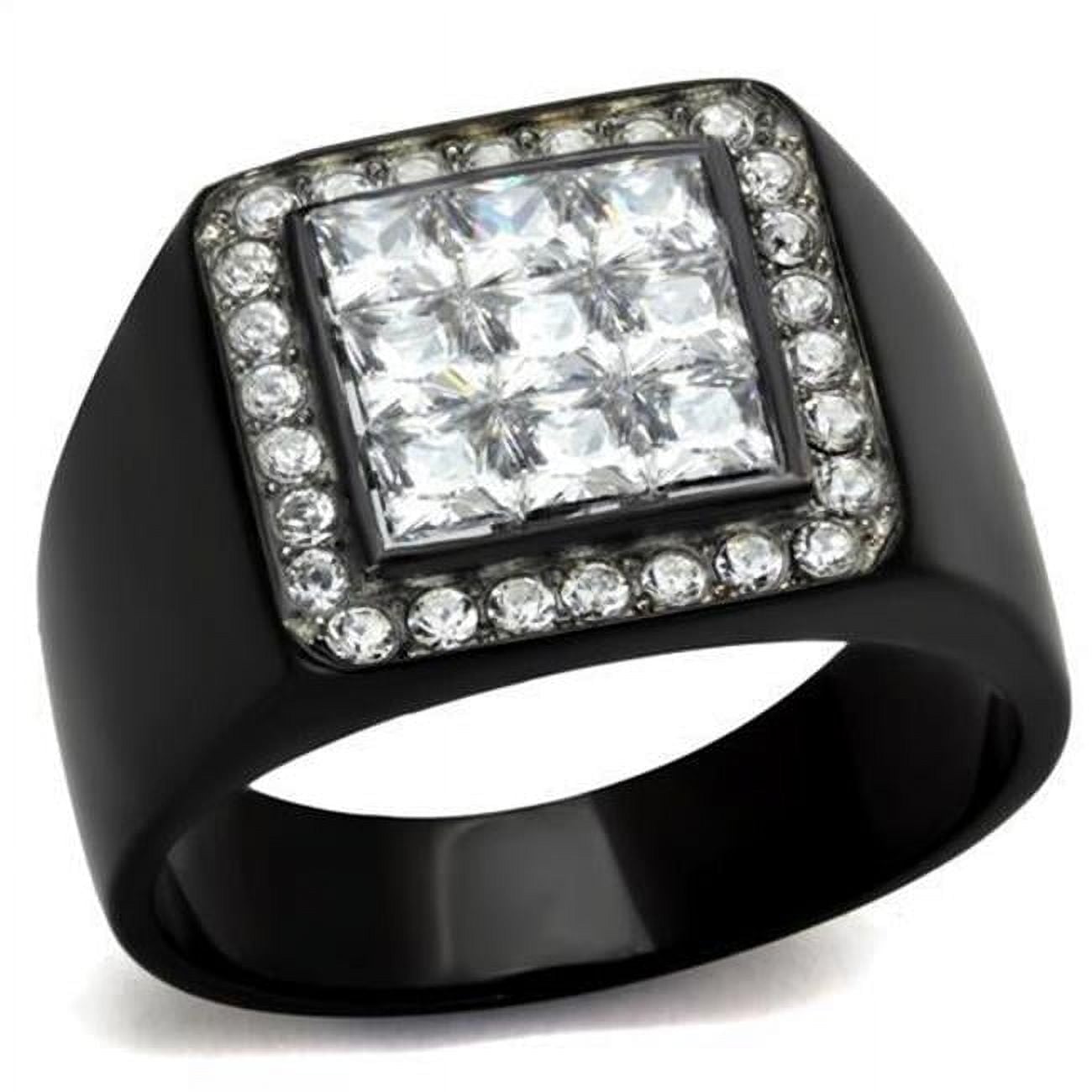 Men Two-Tone IP Black Stainless Steel Ring with AAA Grade CZ in Clear - Size 10