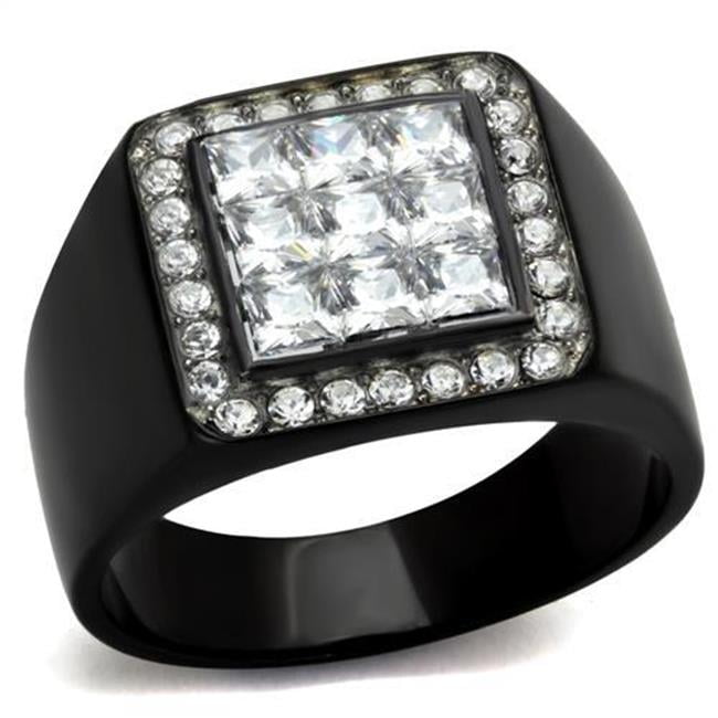 Men Two-Tone IP Black Stainless Steel Ring with AAA Grade CZ in Clear - Size 12