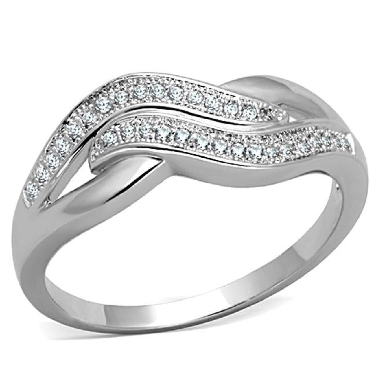 Women Rhodium Brass Ring with AAA Grade CZ in Clear - Size 9