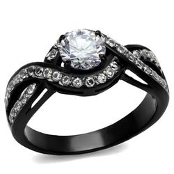 Women Two-Tone IP Black Stainless Steel Ring with AAA Grade CZ in Clear - Size 6