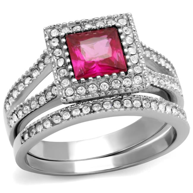 TK2293-5 Women High Polished Stainless Steel Ring with AAA Grade CZ in Ruby - Size 5