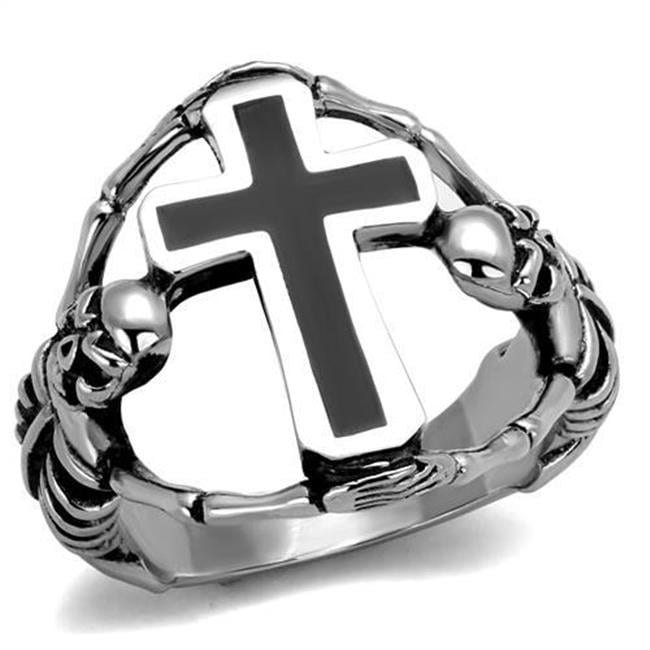 Men High Polished Stainless Steel Ring with Epoxy in Jet - Size 8