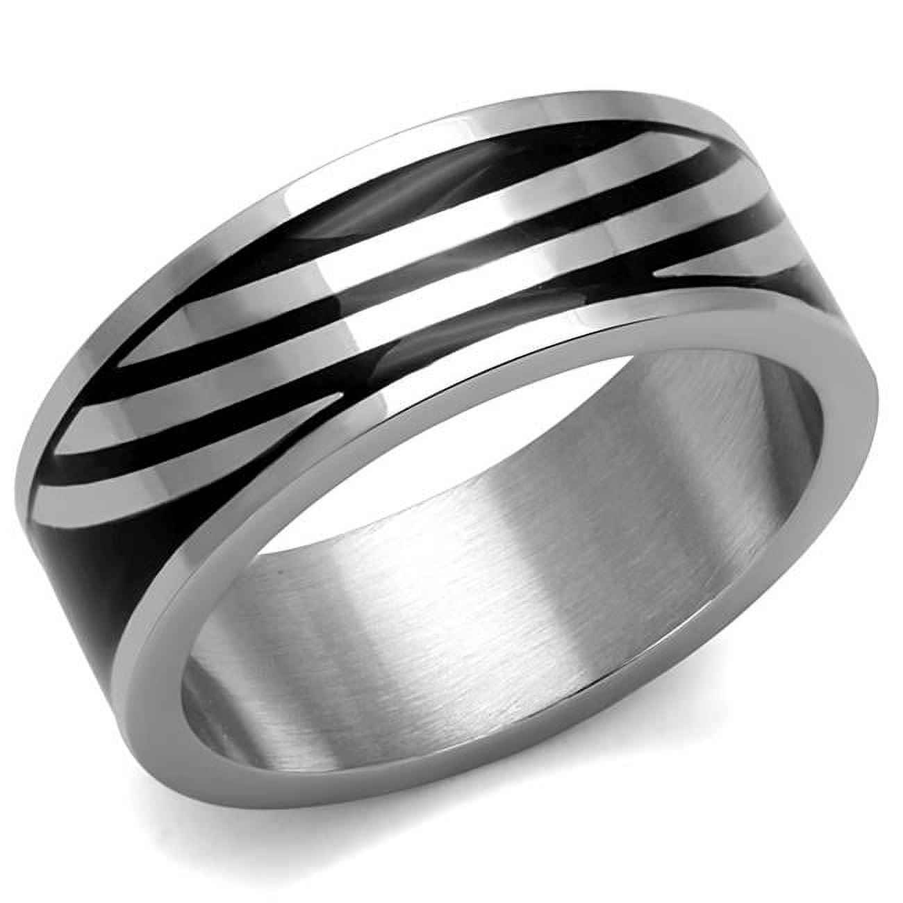 Men High Polished Stainless Steel Ring with Epoxy in Jet - Size 12