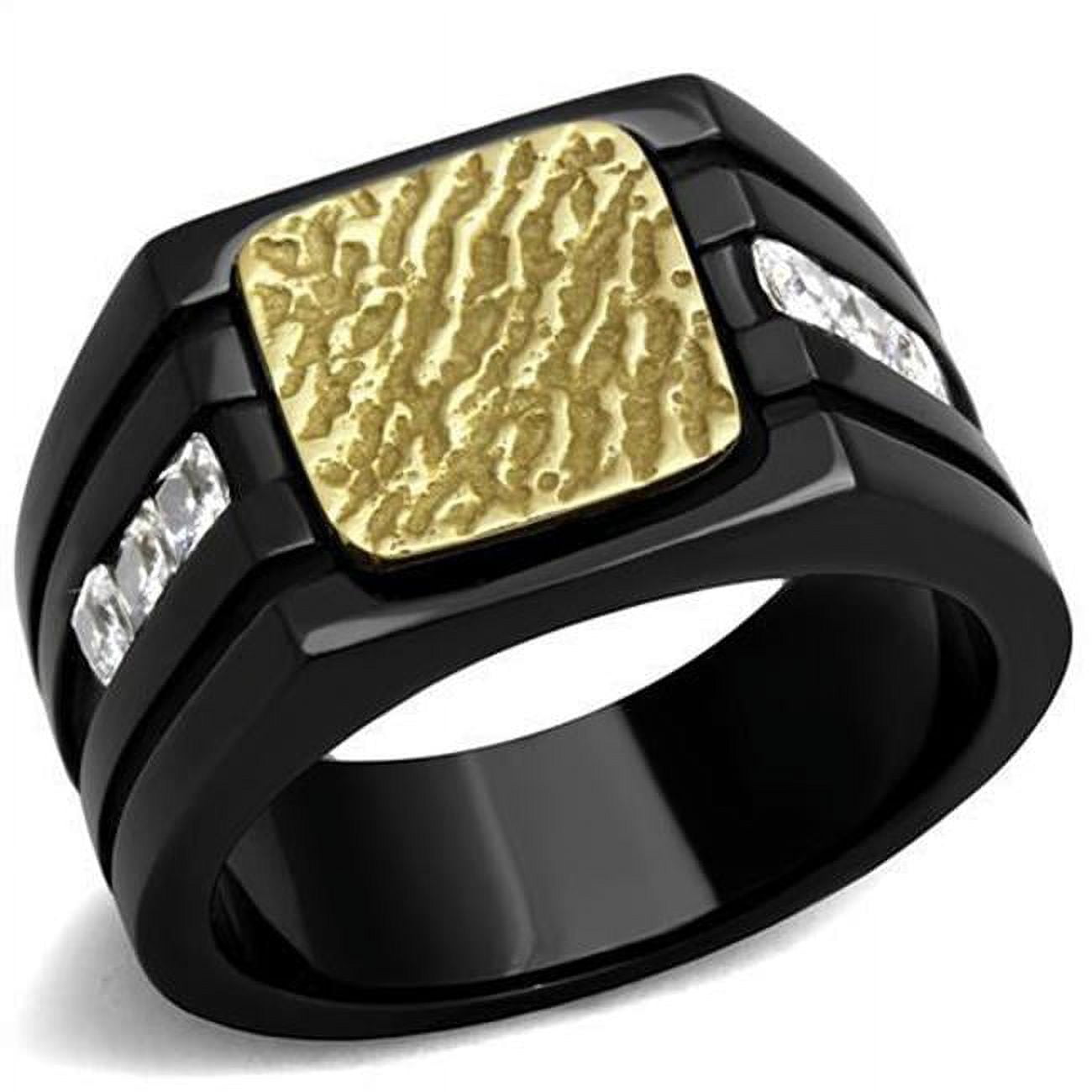 Men Two-Tone IP Gold Stainless Steel Ring with AAA Grade CZ in Clear - Size 12