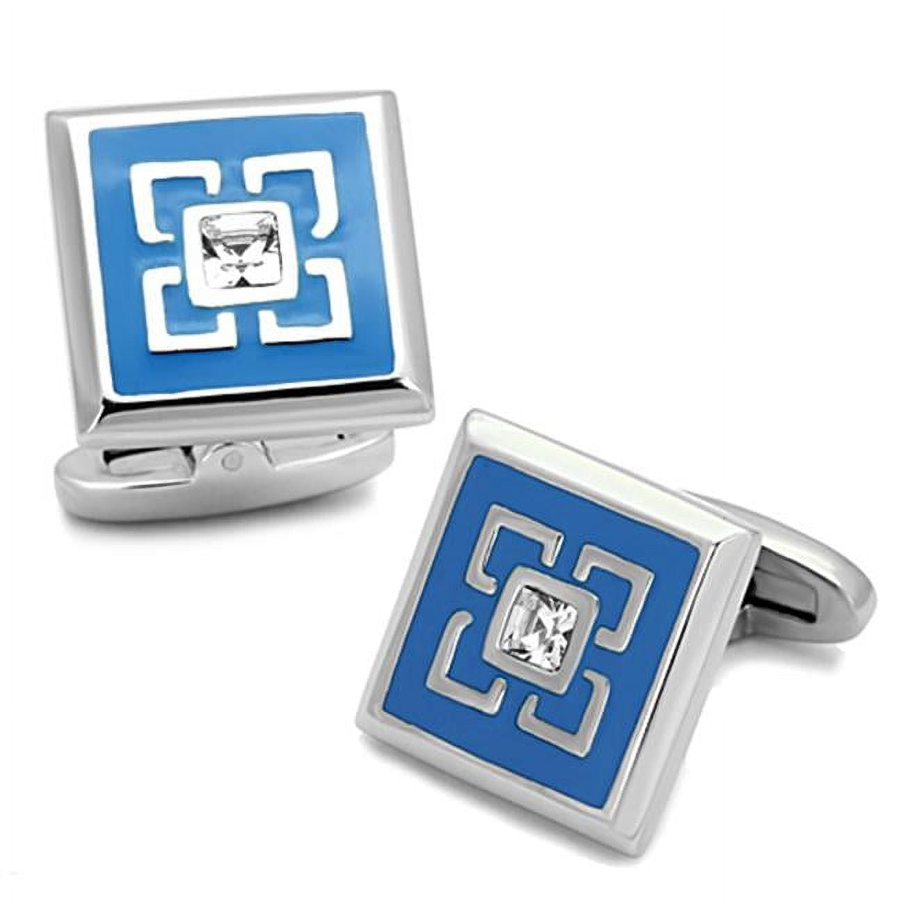 Picture of Alamode TK1244 Men High Polished Stainless Steel Cufflink with Top Grade Crystal in Clear