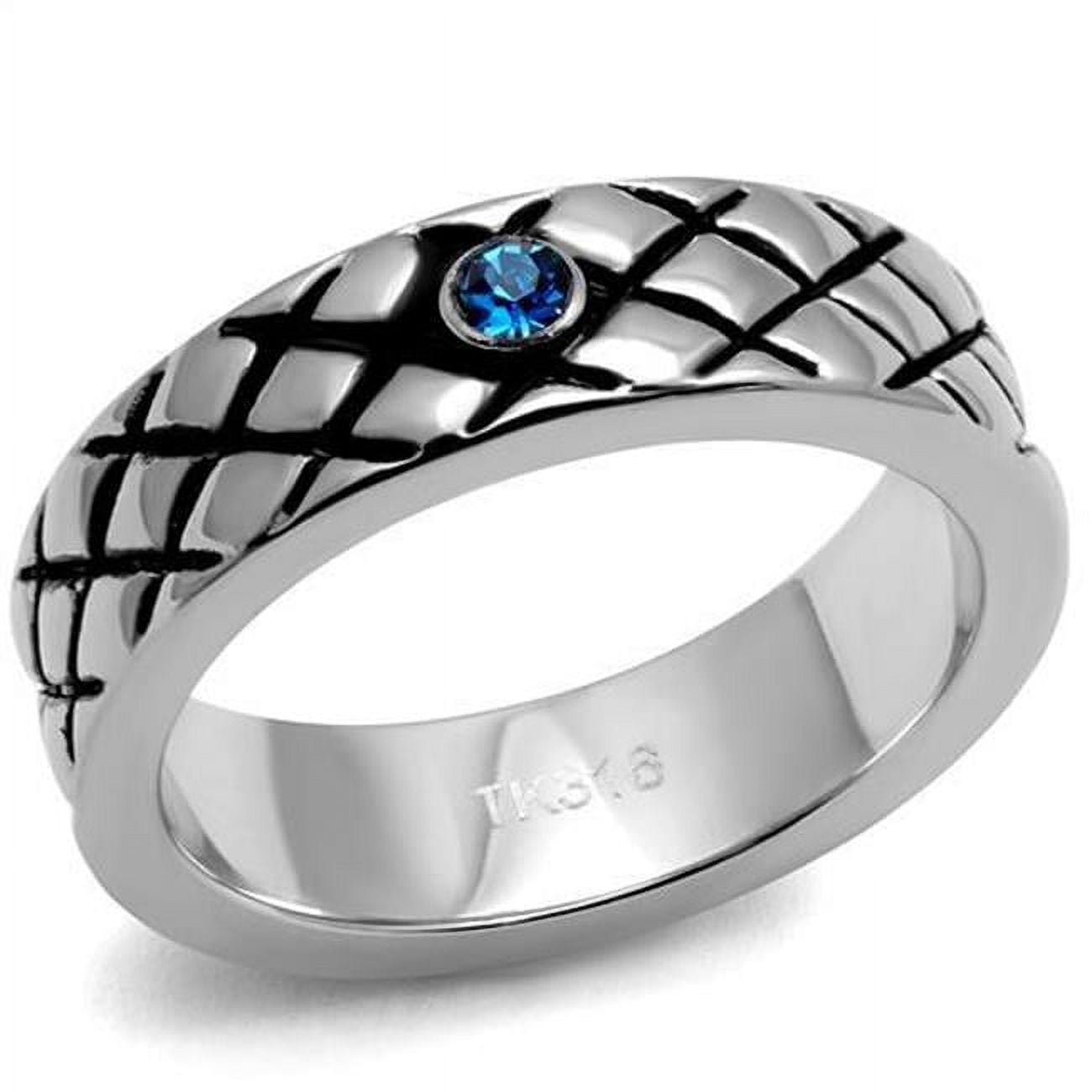 TK2565-11 Men High Polished Stainless Steel Ring with Top Grade Crystal in Sea Blue - Size 11