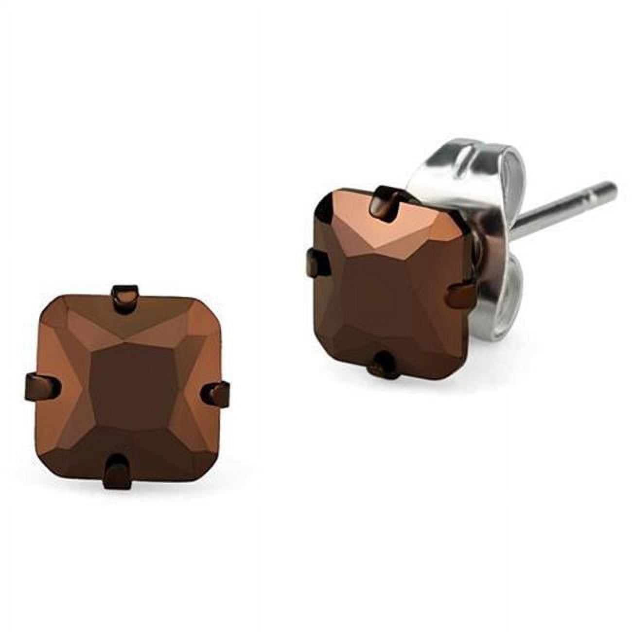 Women Two Tone IP Light Brown Stainless Steel Earrings with AAA Grade CZ in Light Coffee