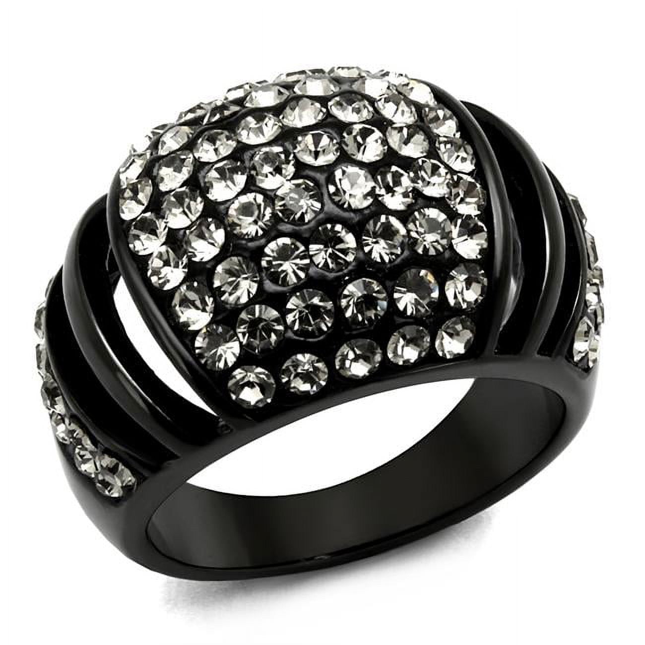 Women IP Black Stainless Steel Ring with Top Grade Crystal in Hematite  Size 10