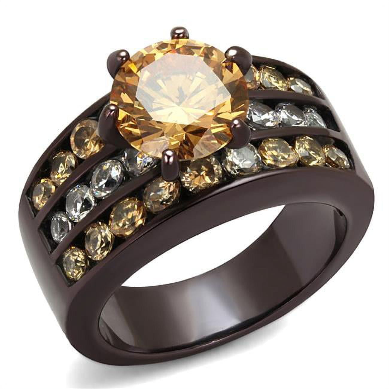 TK2681-7 Women IP Dark Brown Stainless Steel Ring with AAA Grade CZ in Champagne - Size 7