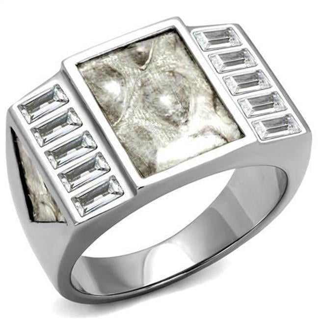 Men No Plating Stainless Steel Ring with AAA Grade CZ in Clear - Size 9