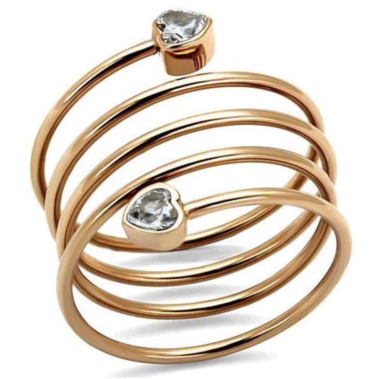 Women IP Rose Gold Stainless Steel Ring with AAA Grade CZ in Clear - Size 6