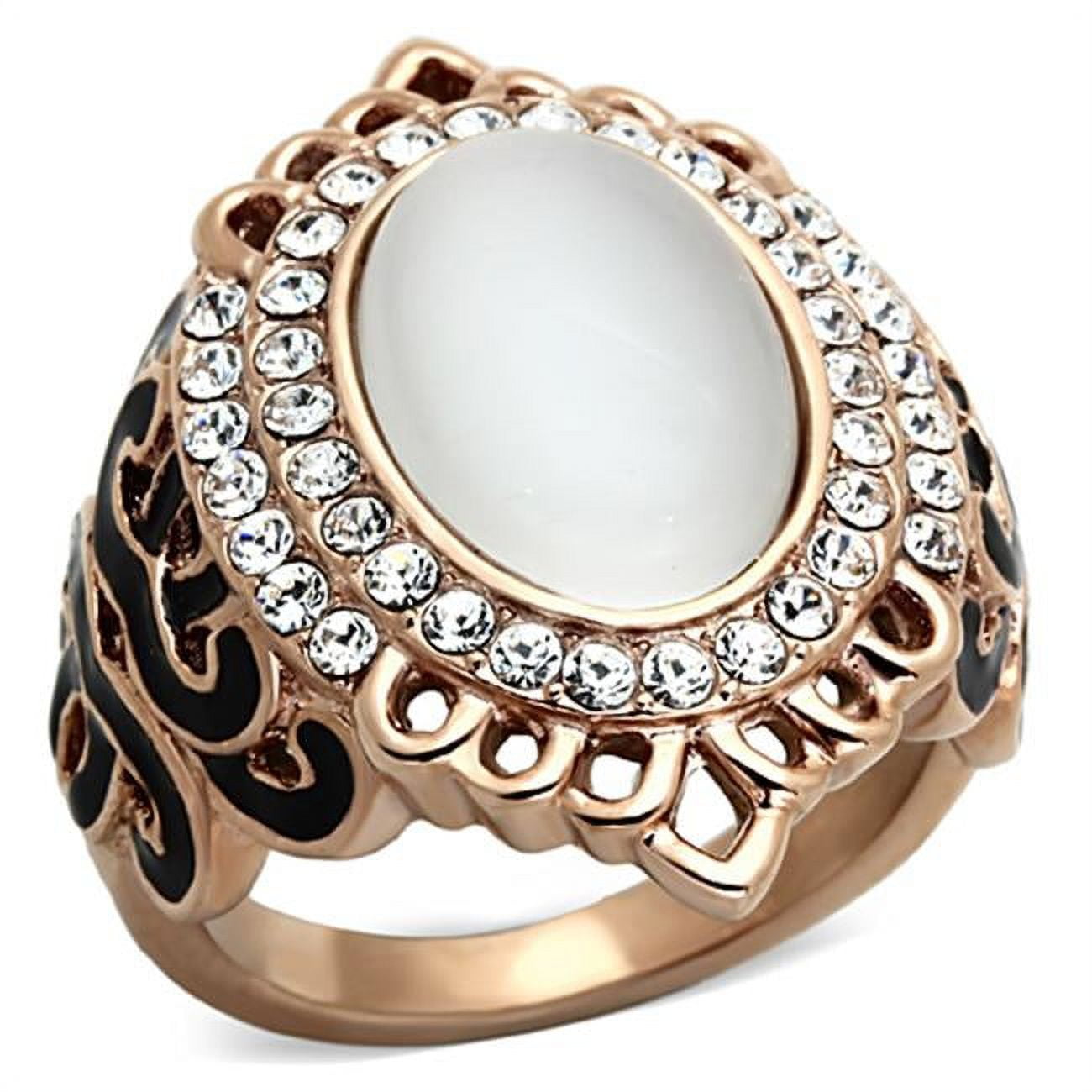 TK1286-6 Women IP Rose Gold Stainless Steel Ring with Synthetic in White - Size 6