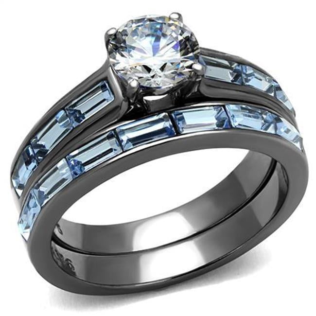 Women IP Light Black Stainless Steel Ring with AAA Grade CZ in Clear - Size 7