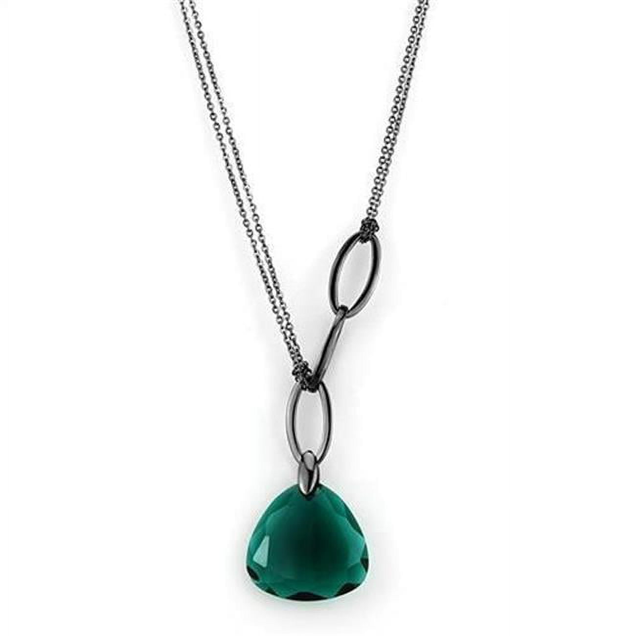 TK2858-16Plus3 Women IP Light Black Stainless Steel Necklace with Synthetic in Blue Zircon - 16 & 3 in.
