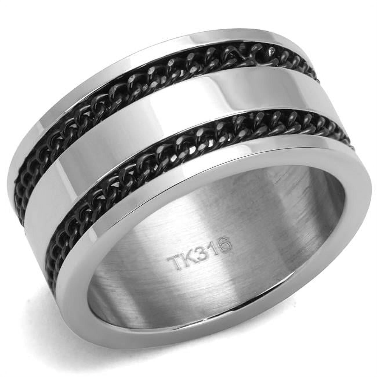 Men High Polished Stainless Steel Ring with Epoxy in Jet - Size 12
