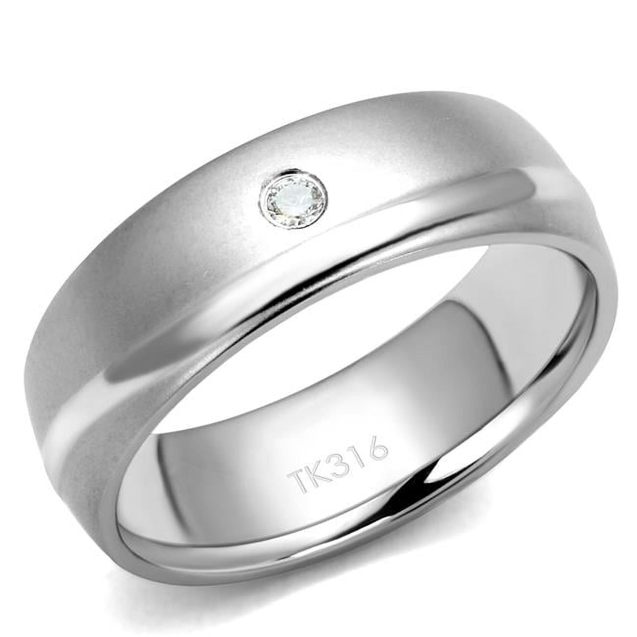 Men High Polished Stainless Steel Ring with AAA Grade CZ in Clear - Size 10
