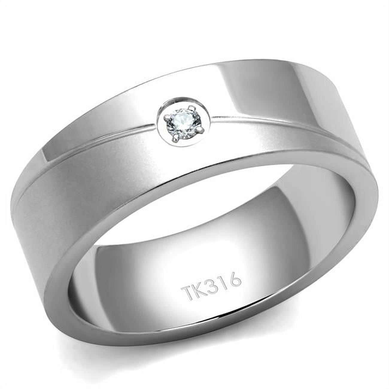 TK2937-12 Men High Polished Stainless Steel Ring with AAA Grade CZ in Clear - Size 12
