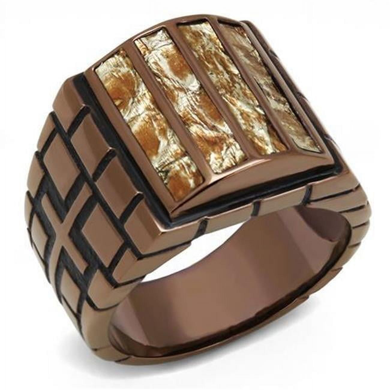 Men IP Coffee Light Stainless Steel Ring with Leather in Multi Color - Size 13