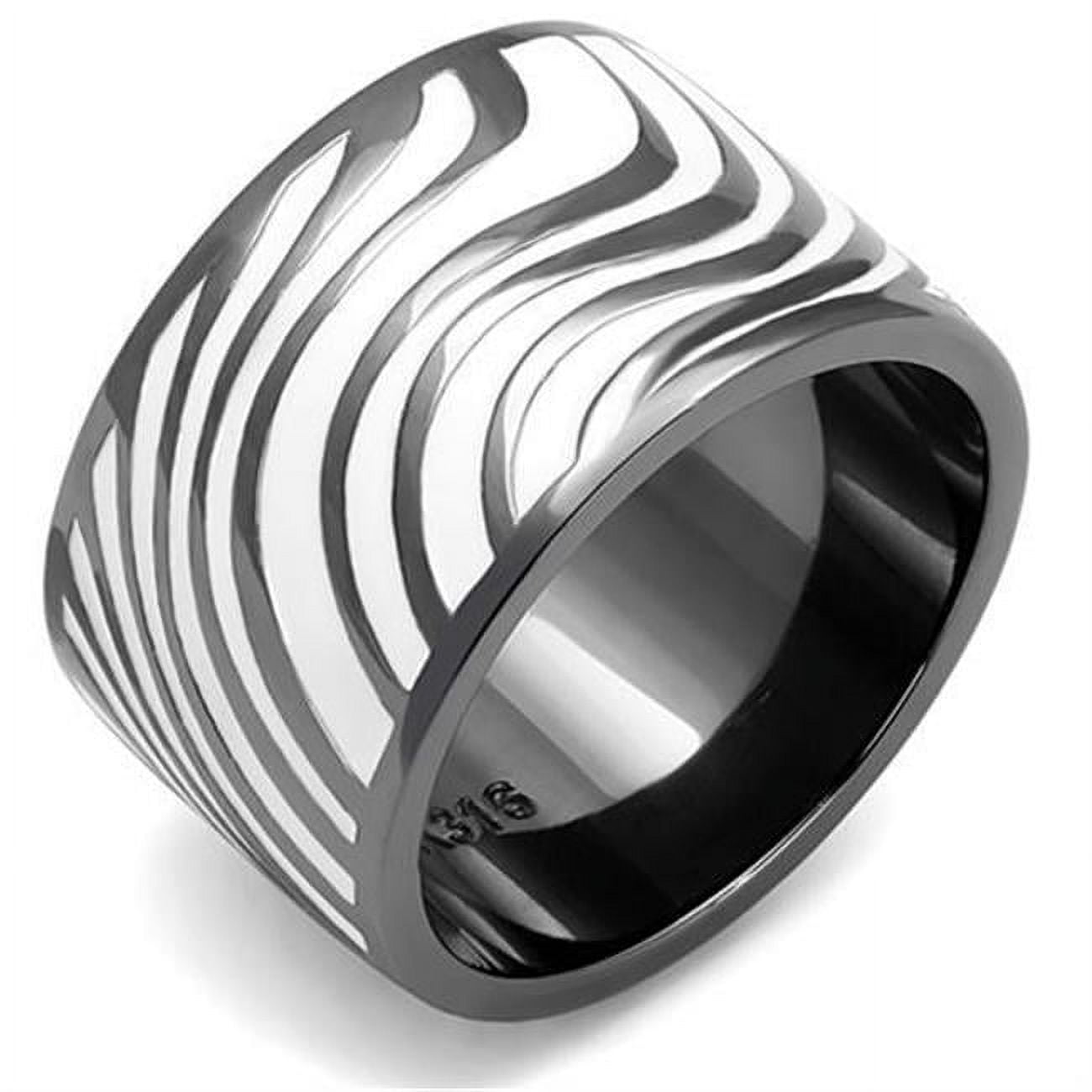 TK3171-5 Women IP Light Black Stainless Steel Ring with Epoxy in White - Size 5