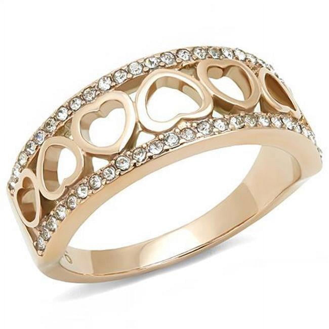 Women IP Rose Gold Stainless Steel Ring with Top Grade Crystal in Clear - Size 10