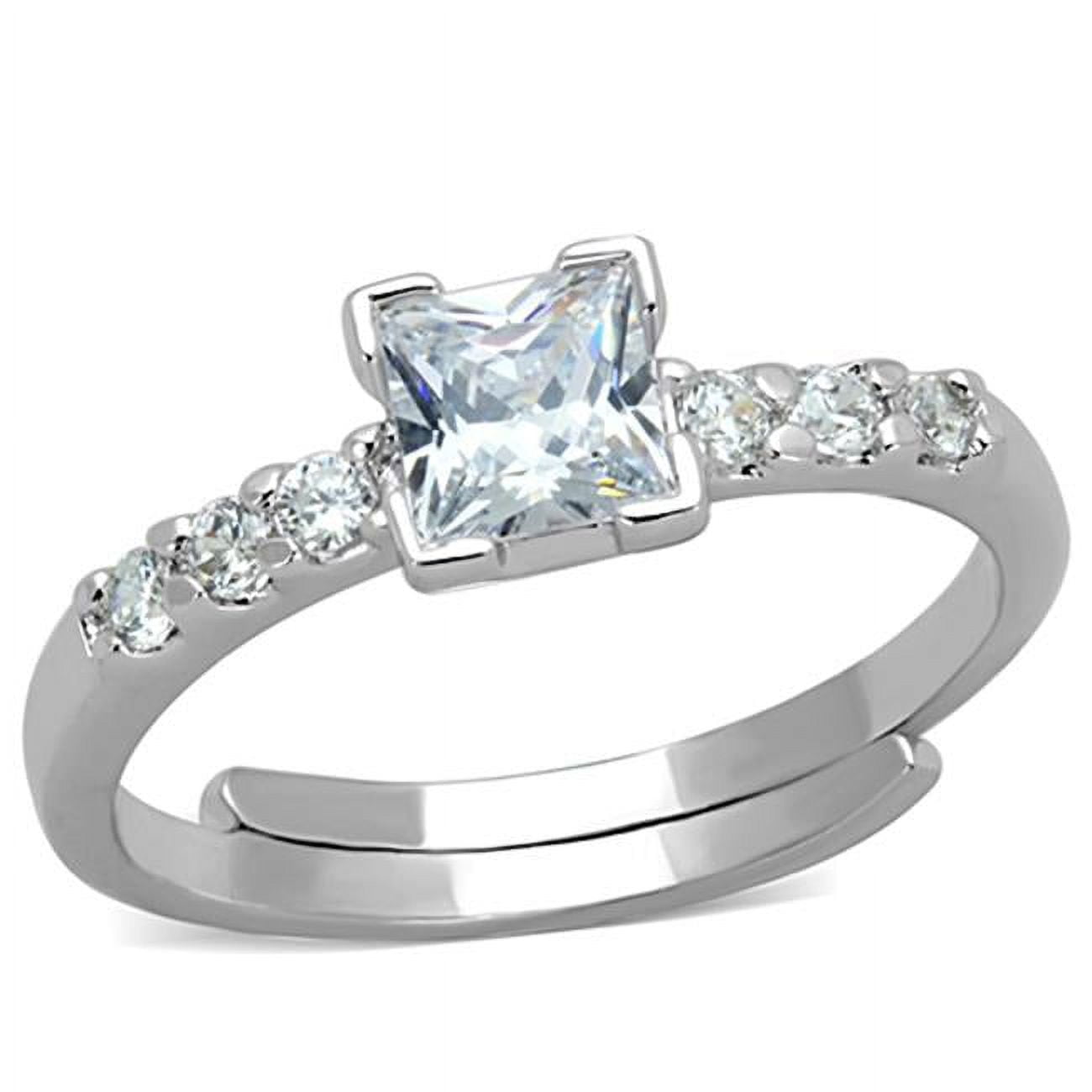 Women Rhodium Brass Ring with AAA Grade CZ in Clear - Size 8