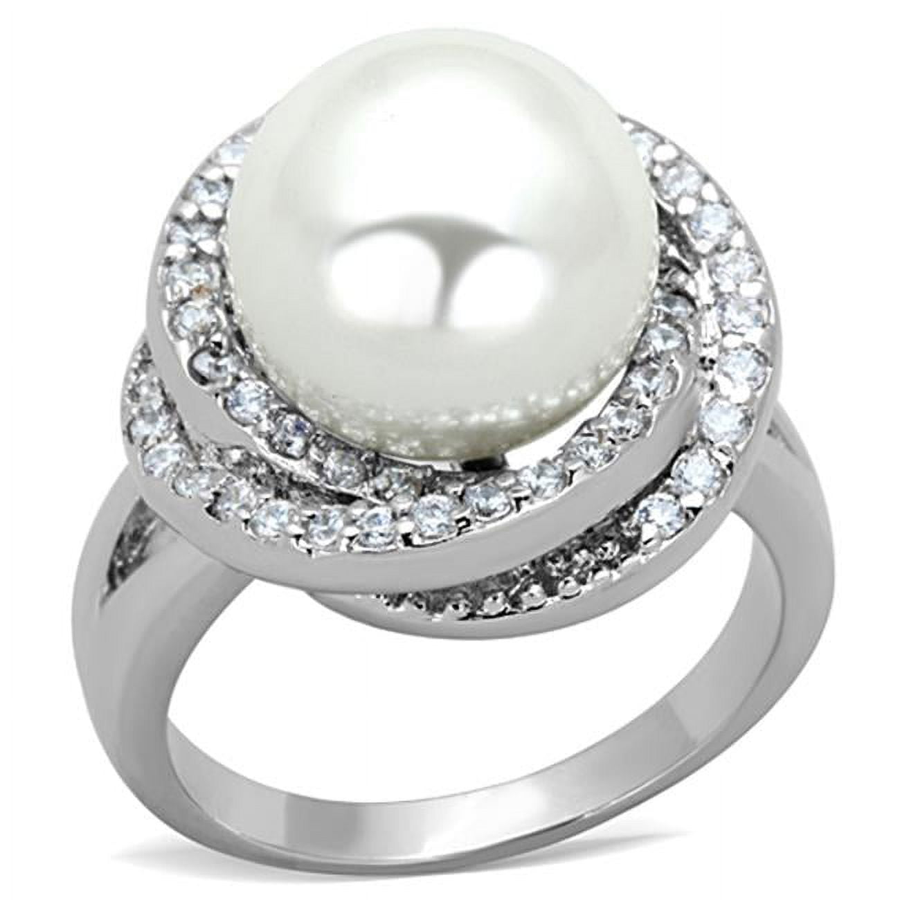 Women Rhodium Brass Ring with Synthetic in White - Size 9