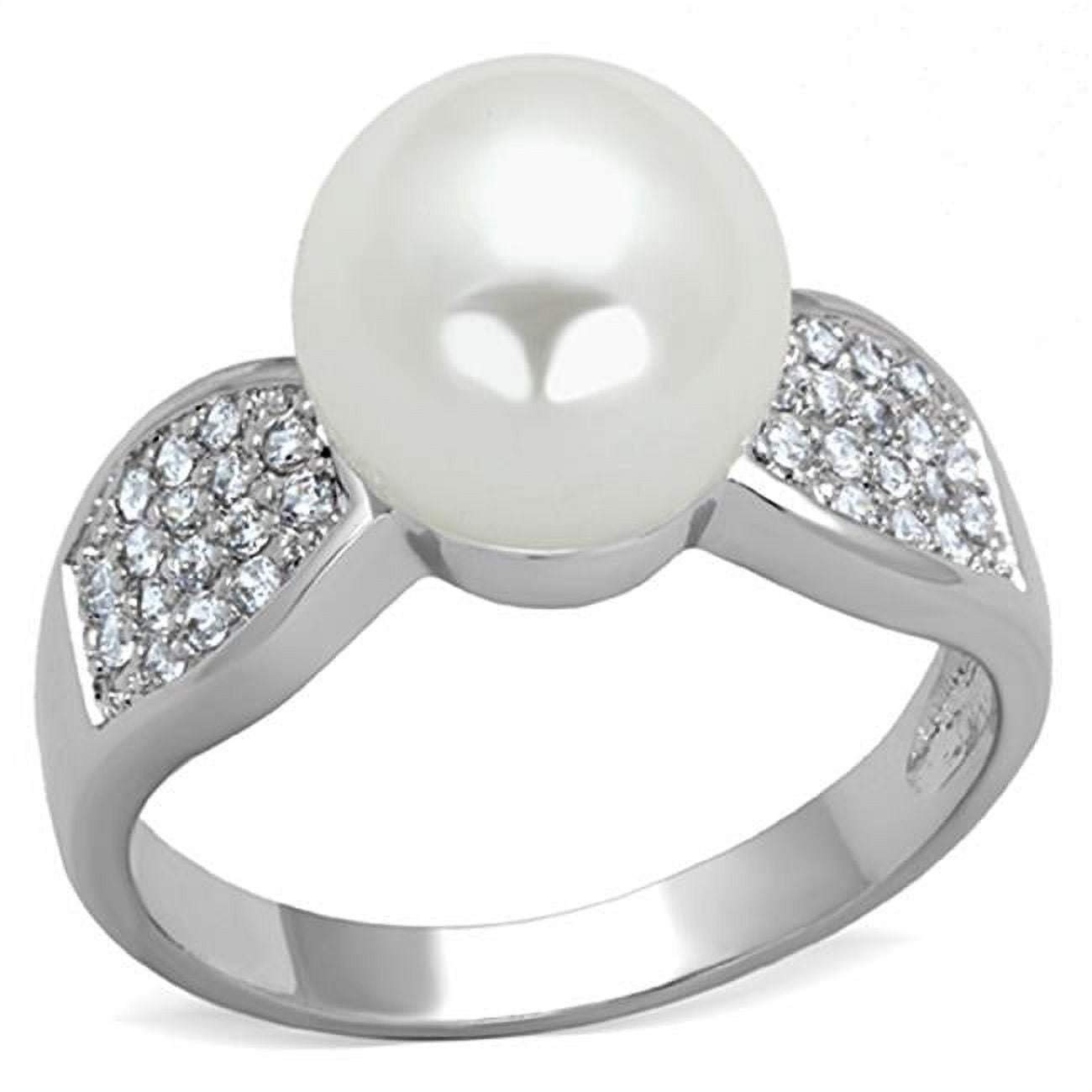Women Rhodium Brass Ring with Synthetic in White - Size 10