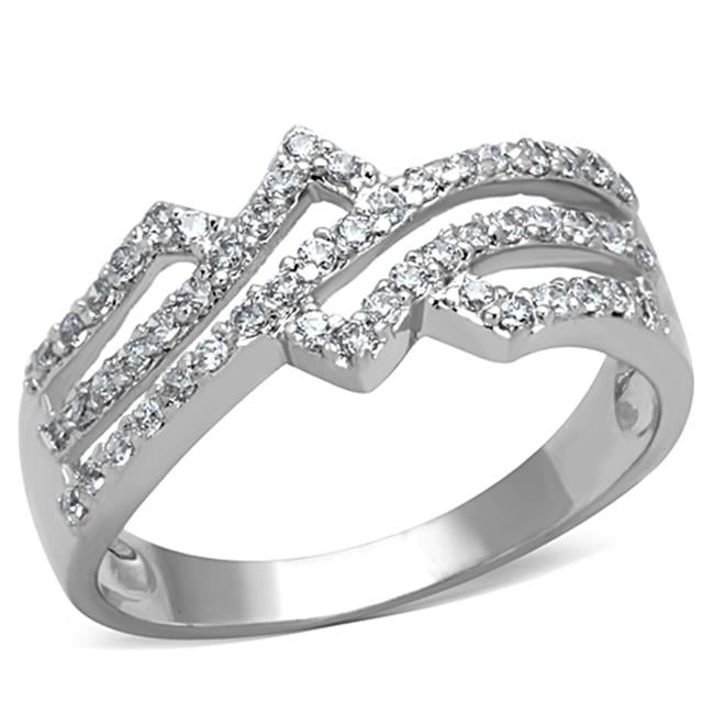 Women Rhodium Brass Ring with AAA Grade CZ in Clear - Size 7
