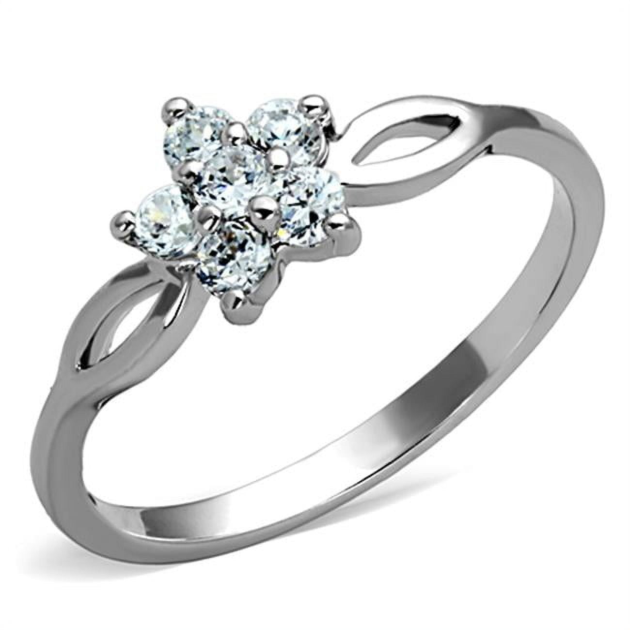 Women Rhodium Brass Ring with AAA Grade CZ in Clear - Size 5