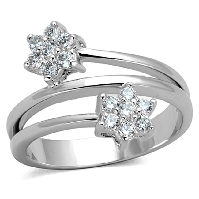 Women Rhodium Brass Ring with AAA Grade CZ in Clear - Size 8