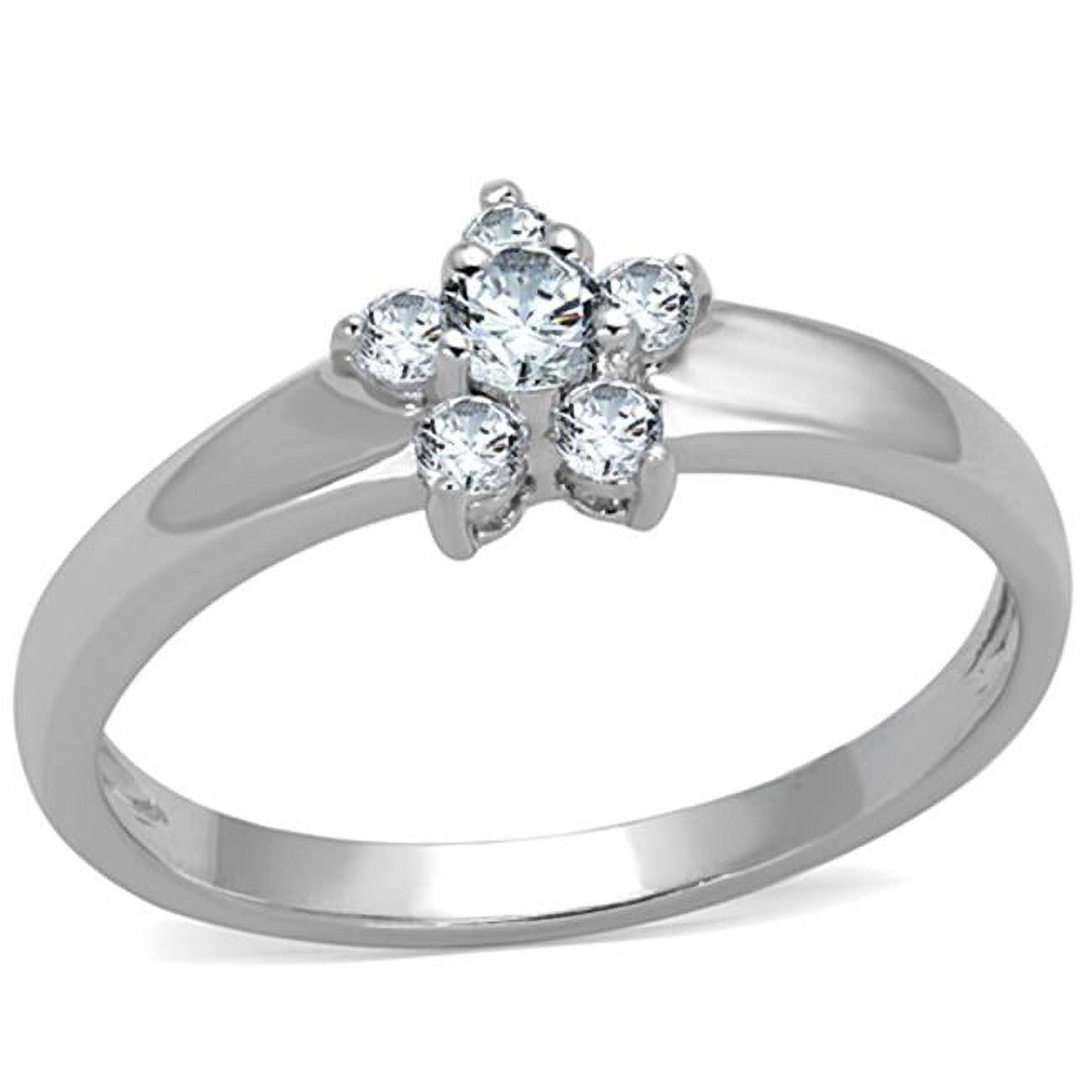 Women Rhodium Brass Ring with AAA Grade CZ in Clear - Size 7