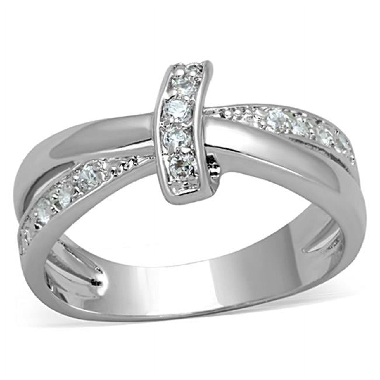 Women Rhodium Brass Ring with AAA Grade CZ in Clear - Size 10