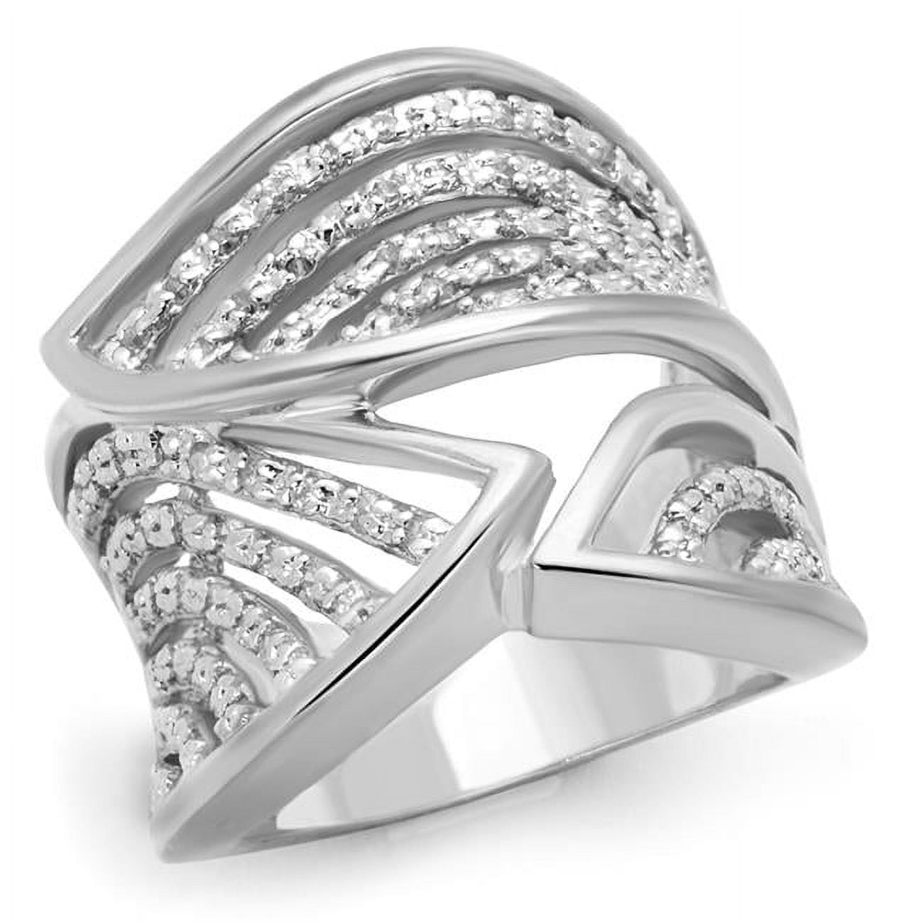 Women Rhodium Brass Ring with AAA Grade CZ in Clear - Size 5