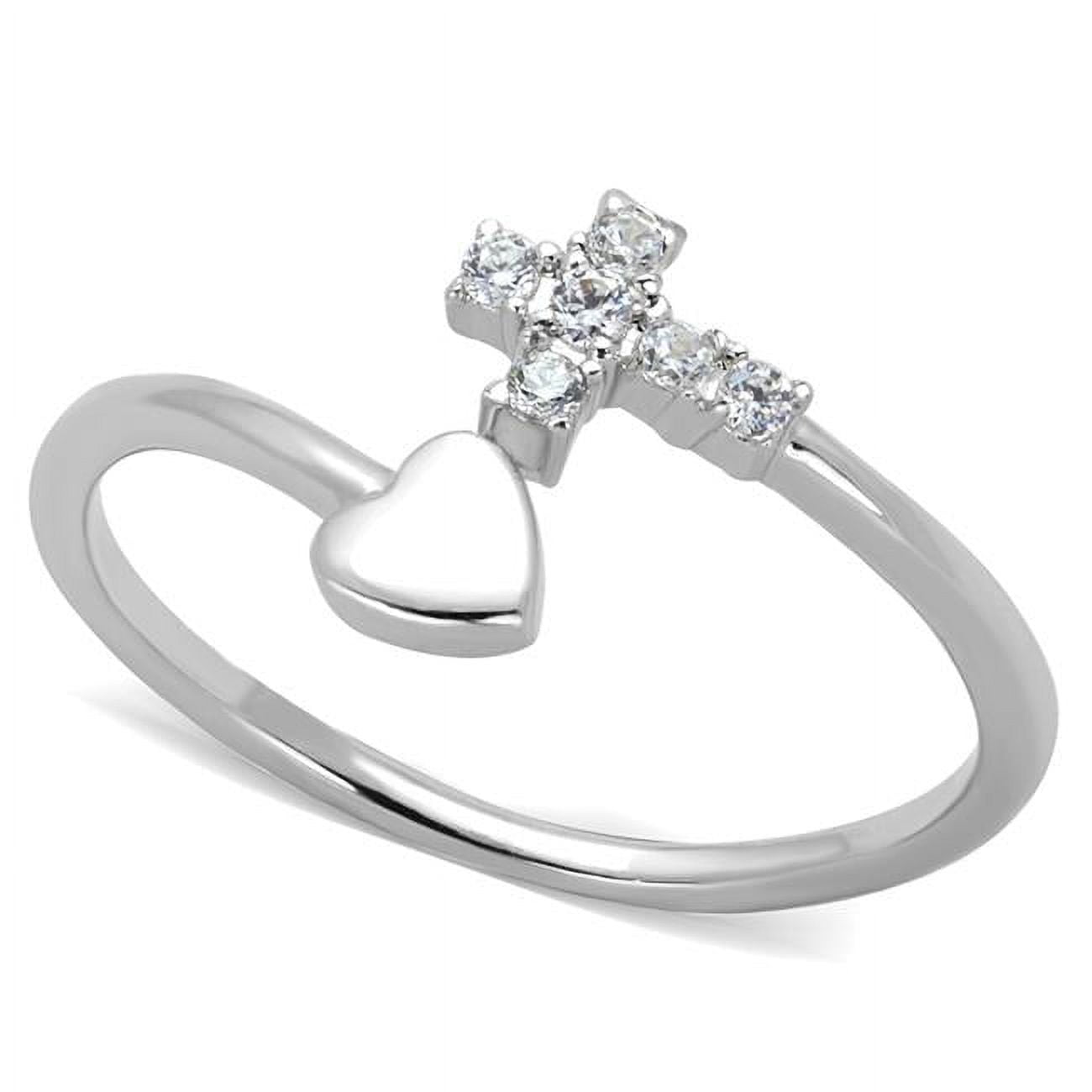 Women Rhodium Brass Ring with AAA Grade CZ in Clear - Size 5