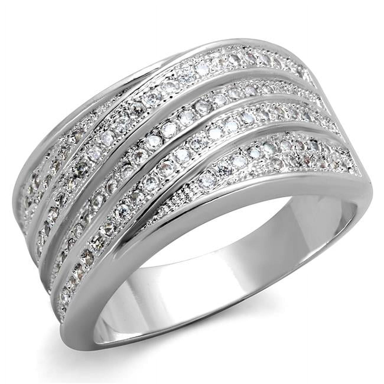 Women Rhodium Brass Ring with AAA Grade CZ in Clear - Size 10