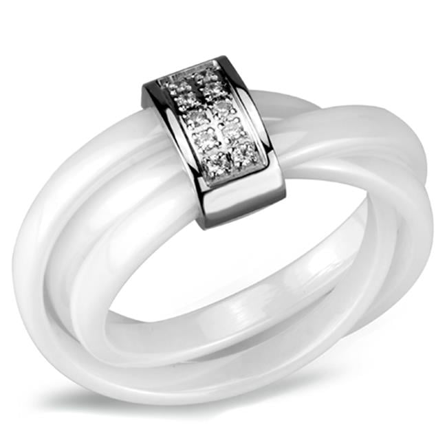 Picture of Alamode 3W951-7 Women High Polished Stainless Steel Ring with Ceramic in White - Size 7