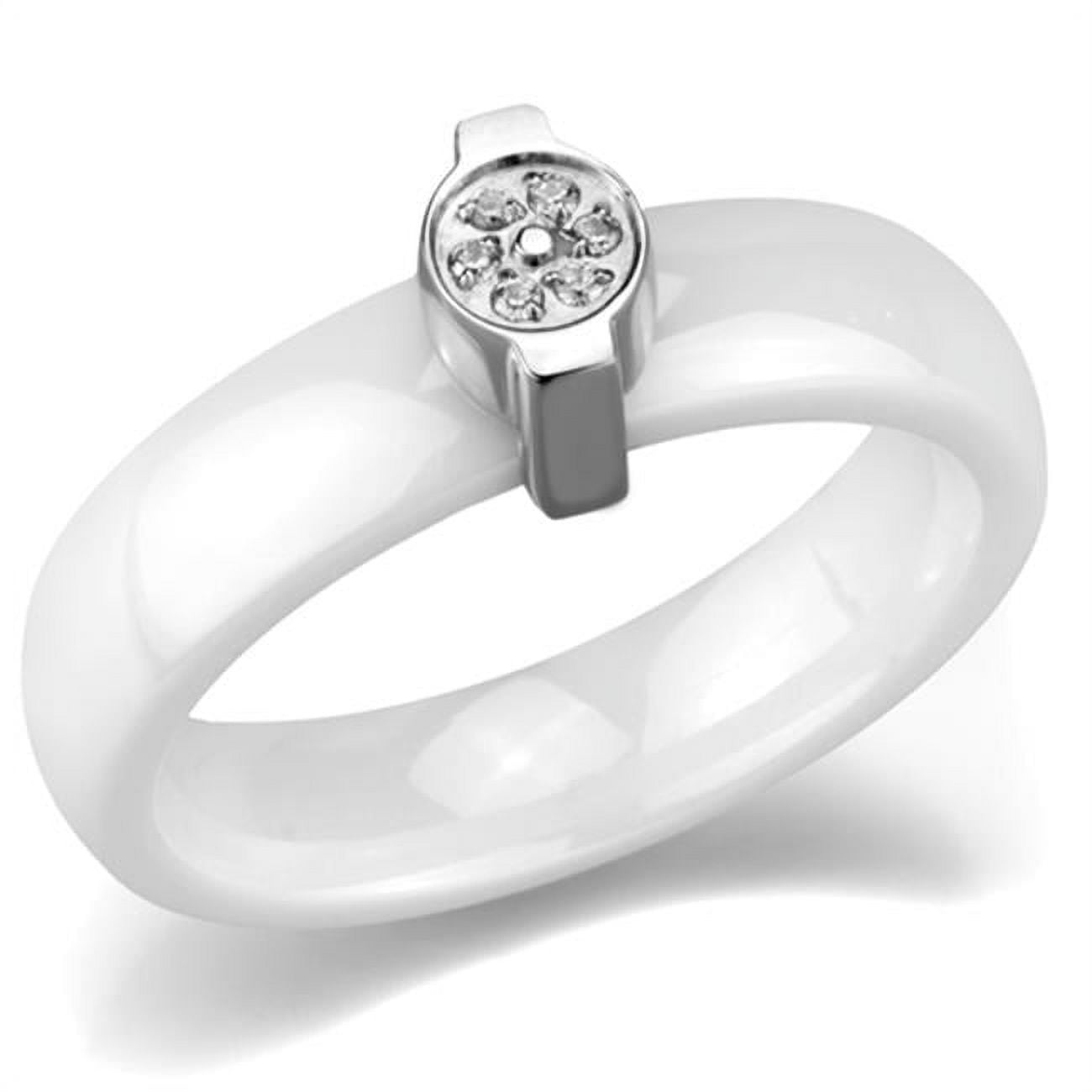 Picture of Alamode 3W958-7 Women High Polished Stainless Steel Ring with Ceramic in White - Size 7