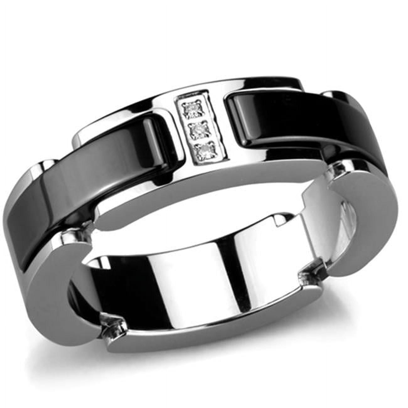 Picture of Alamode 3W966-7 Women High Polished Stainless Steel Ring with Ceramic in Jet - Size 7