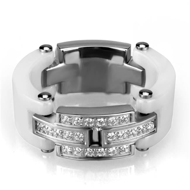 Picture of Alamode 3W977-8 Women High Polished Stainless Steel Ring with Ceramic in White - Size 8