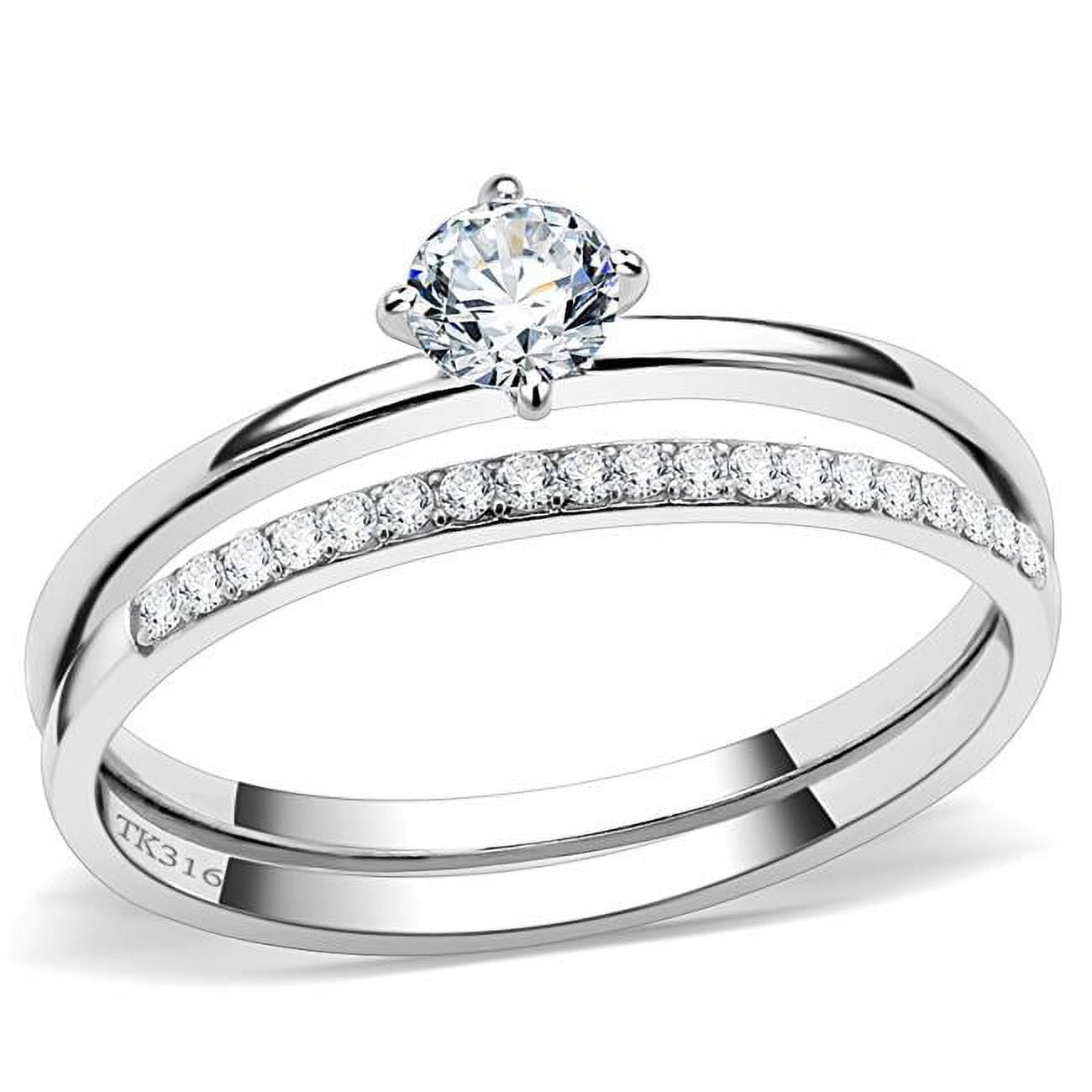 Women High Polished Stainless Steel Ring with AAA Grade CZ in Clear - Size 8