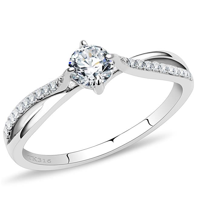 DA035-5 Women High Polished Stainless Steel Ring with AAA Grade CZ in Clear - Size 5