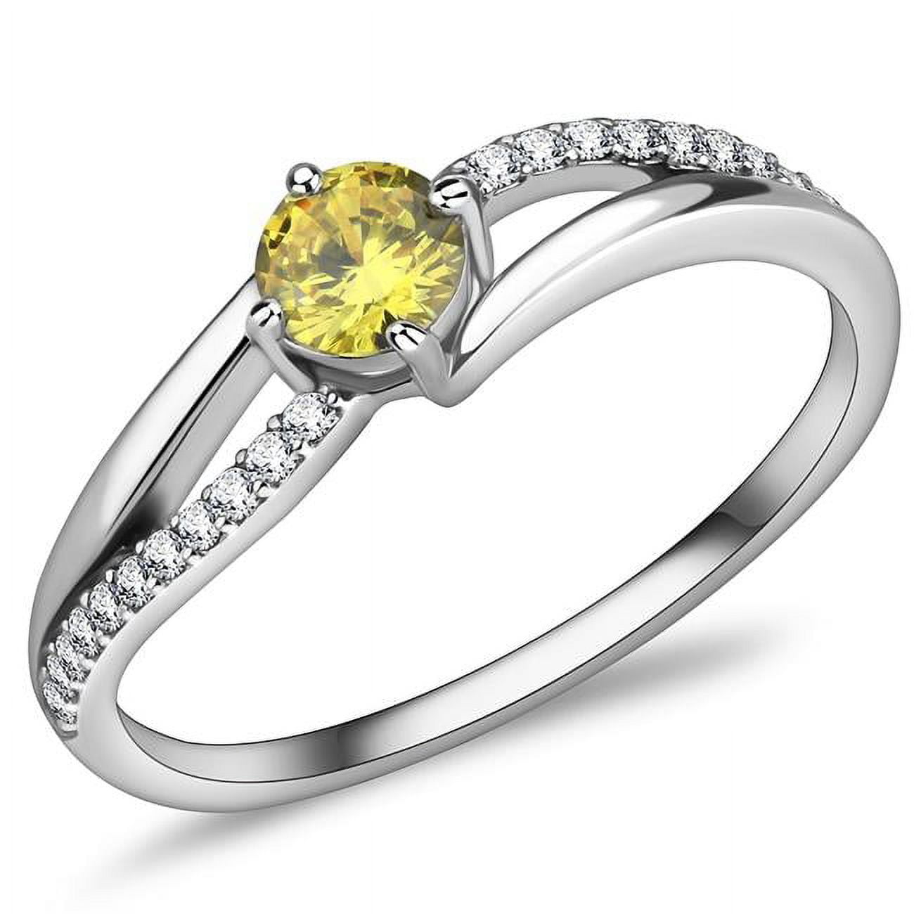 Women High Polished Stainless Steel Ring with AAA Grade CZ in Topaz - Size 7