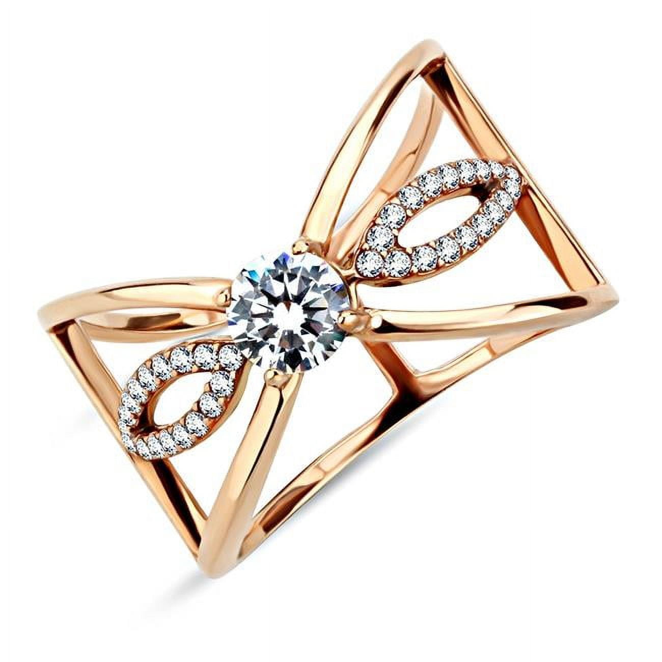 Women IP Rose Gold Stainless Steel Ring with AAA Grade CZ in Clear - Size 10
