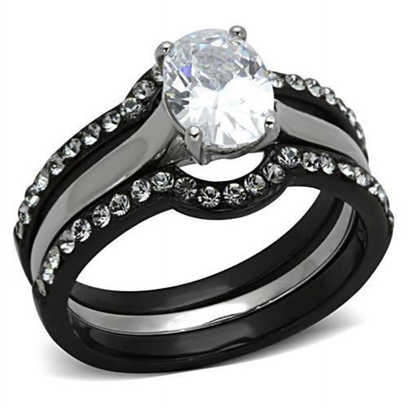 Women Two-Tone IP Black Stainless Steel Ring with AAA Grade CZ in Clear - Size 10